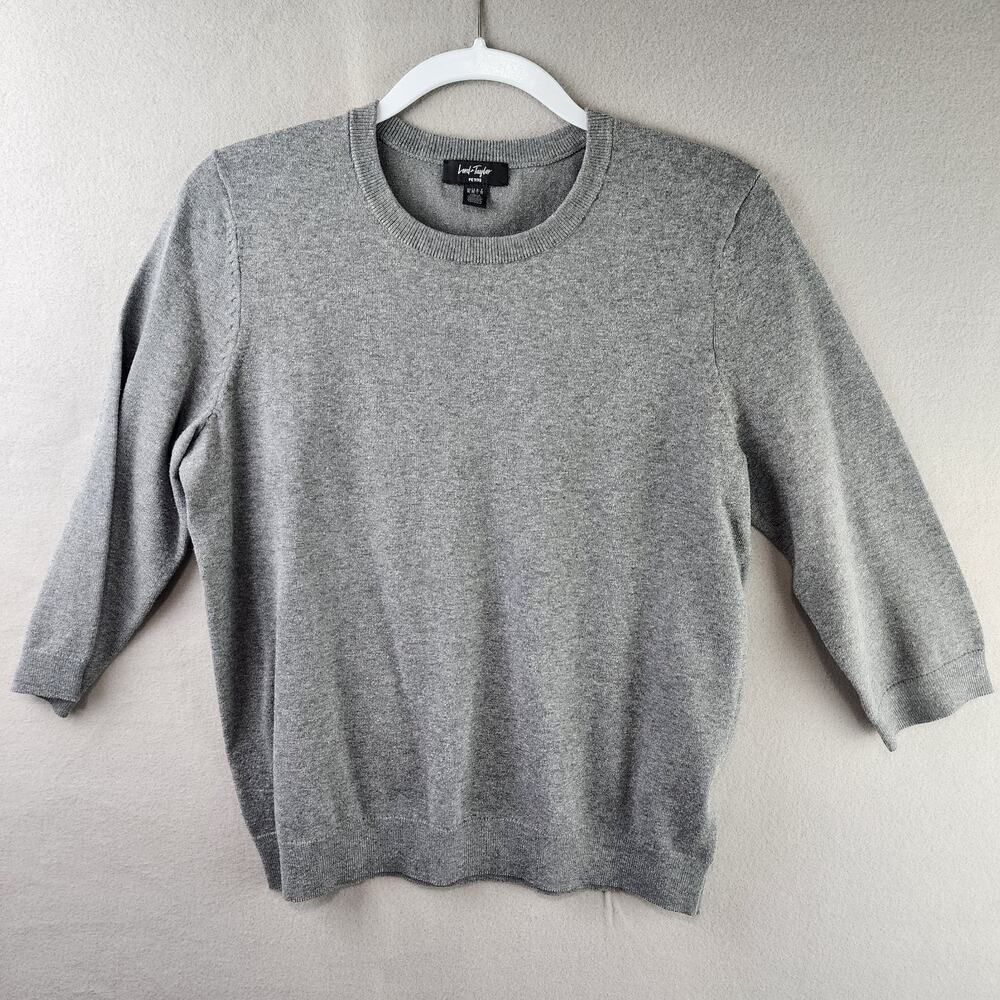 Lord & Taylor Women Pullover Sweater Petite Large Gray Cotton/Nylon